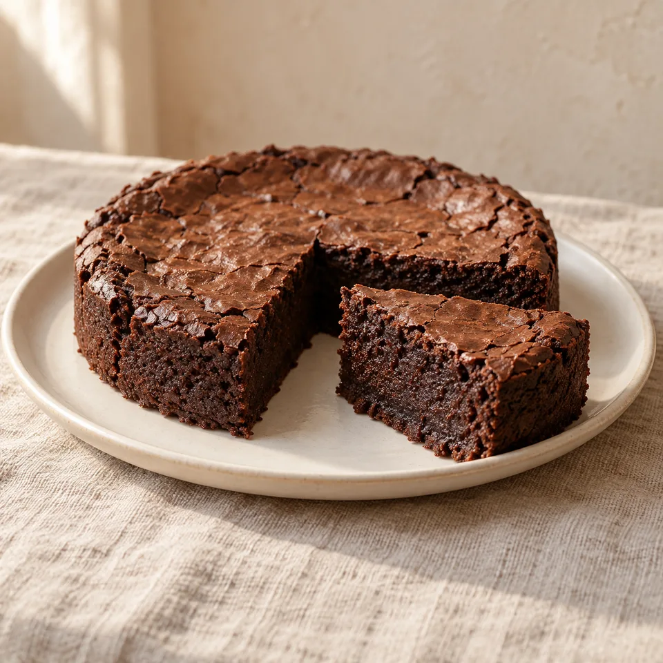 AI-sfeerbeeld van een chocolade-brownietaart van Homemade by Jess
